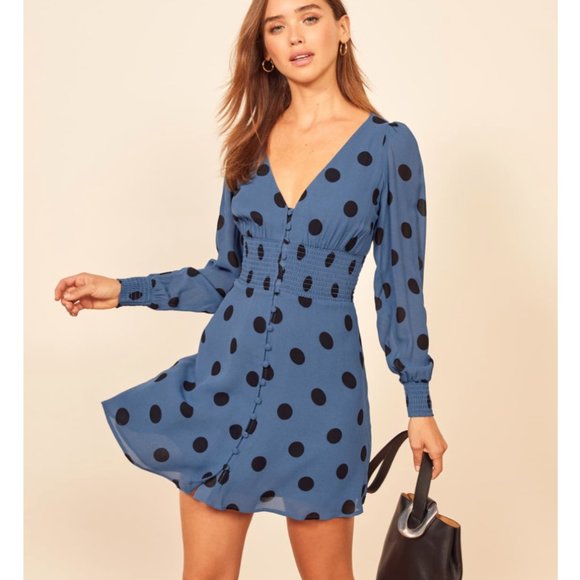 Reformation Dresses & Skirts - Reformation Alani Polka Dot Blue Dress